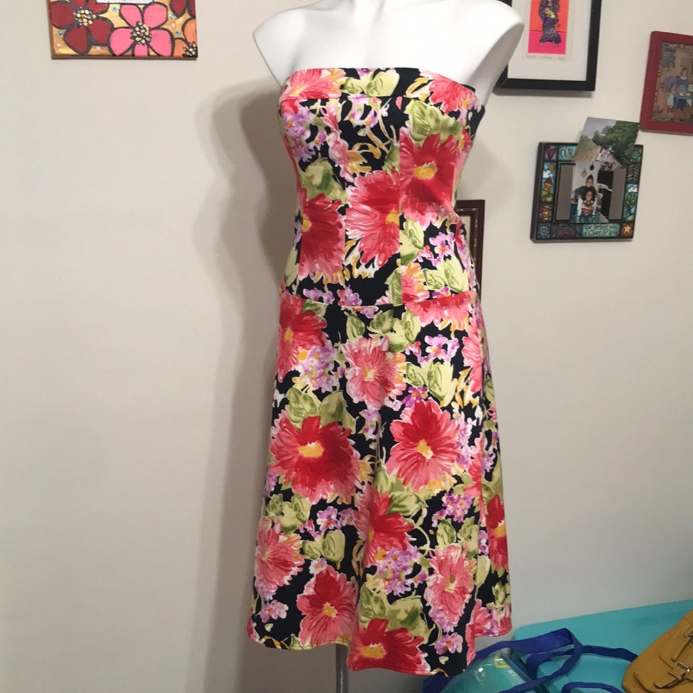 Strapless floral print midi dress(6)